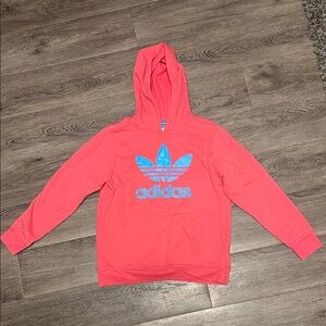 Adidas Pink Hoodie with Light Blue Emblem